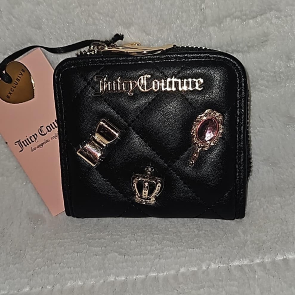 Juicy Couture Black Quilted Wallet with Gold Accents